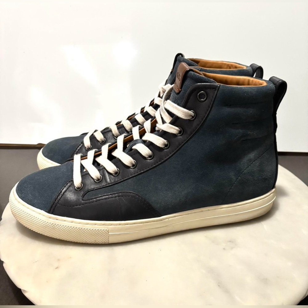 Coach Mens Hi Top Sneaker Shoe Navy Leather Suede Size 11.5 Casual Shoes Preppy